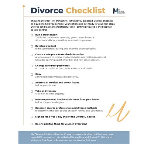 Printable Divorce Checklist